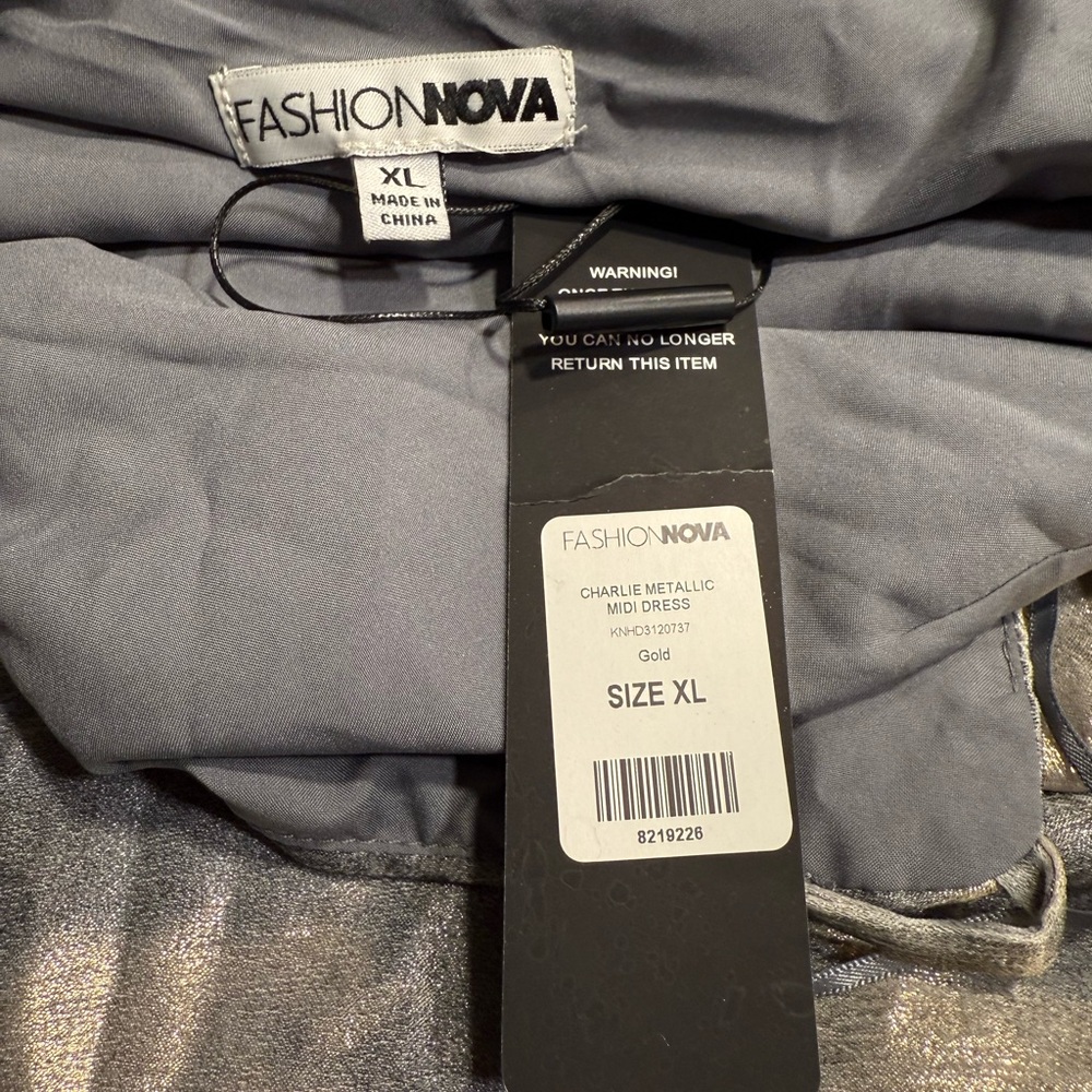 Fashion Nova Gray and Cream Metallic Midi Dress - Picture 3 of 3